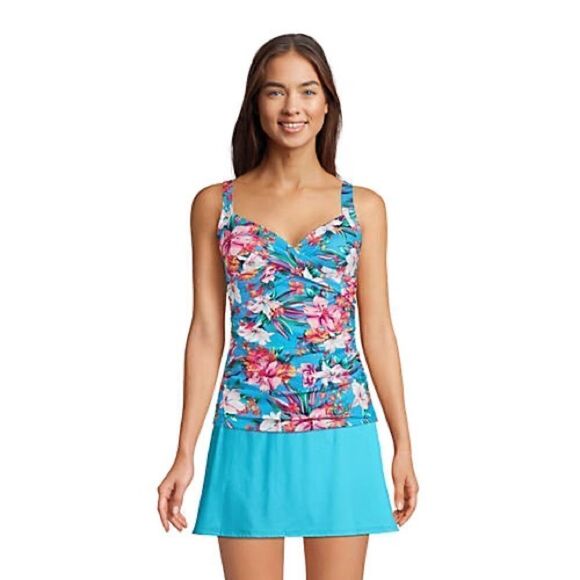 Land’s End V wrap Tankini tankini in Deep turquoise lily palm print underwire 6 - Picture 6 of 12